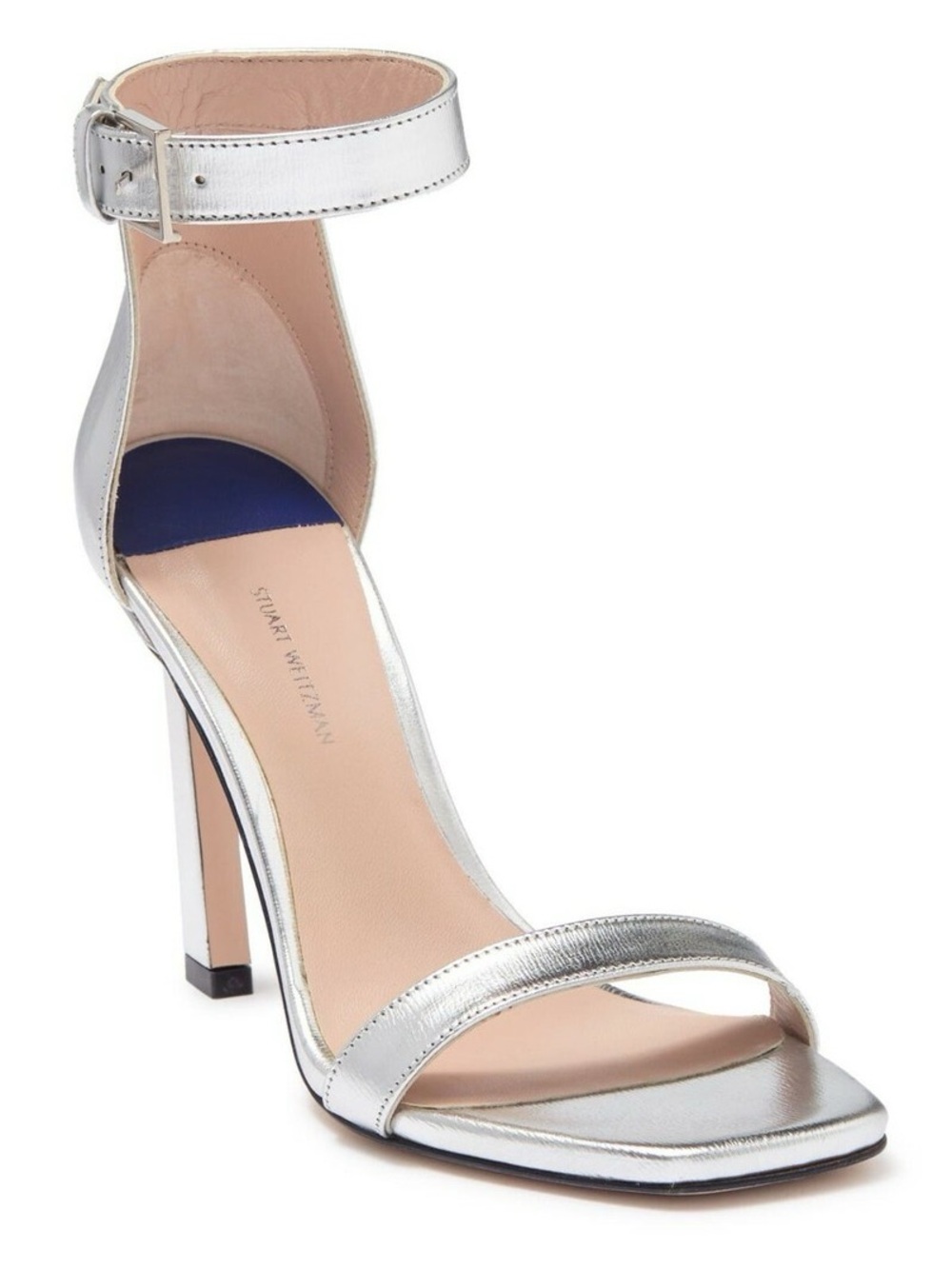 Stuart Weitzman Metallic Open Toe 100 Square Nudist Sandal